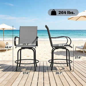 English Elm Swivel Outdoor Bar Stools Set of 2 Breathable Mesh Patio Seating with Steel Frame T3971P517807