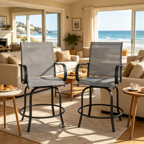 English Elm Swivel Outdoor Bar Stools Set of 2 Breathable Mesh Patio Seating with Steel Frame T3971P517807