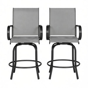 English Elm Swivel Outdoor Bar Stools Set of 2 Breathable Mesh Patio Seating with Steel Frame T3971P517807