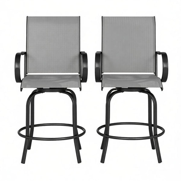 English Elm Swivel Outdoor Bar Stools Set of 2 Breathable Mesh Patio Seating with Steel Frame T3971P517807