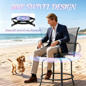 English Elm Swivel Outdoor Bar Stools Set of 2 Breathable Mesh Patio Seating with Steel Frame T3971P517807