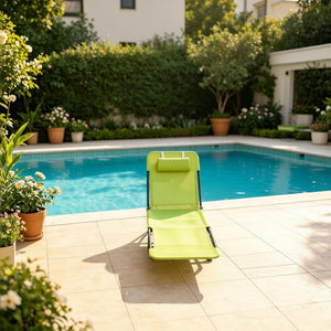 English Elm Beach Folding Chaise Lounge with Mesh Surface and Steel Frame for Poolside Tanning T3971P517834