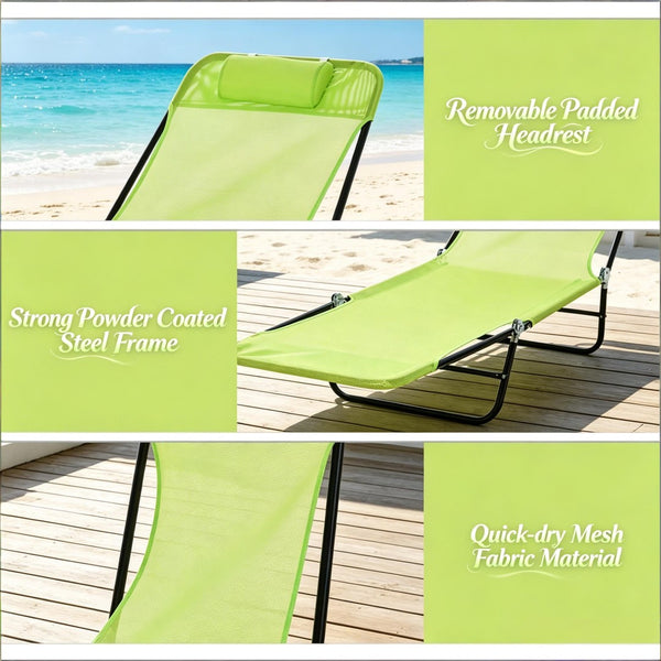 English Elm Beach Folding Chaise Lounge with Mesh Surface and Steel Frame for Poolside Tanning T3971P517834