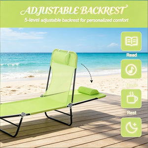 English Elm Beach Folding Chaise Lounge with Mesh Surface and Steel Frame for Poolside Tanning T3971P517834