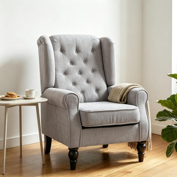 English Elm High Wingback Button Tufted Accent Chair Plush Polyester Upholstery Eucalyptus Legs T3971P517874
