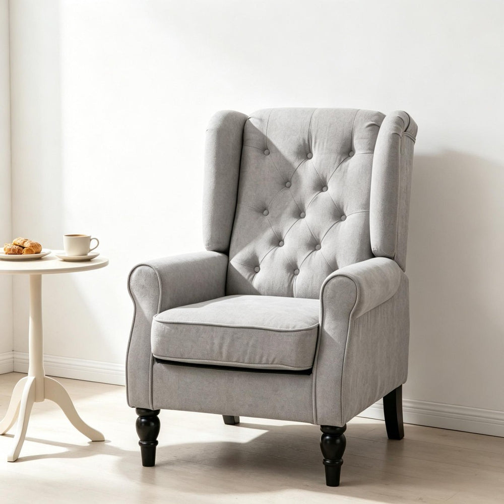 English Elm High Wingback Button Tufted Accent Chair Plush Polyester Upholstery Eucalyptus Legs T3971P517874