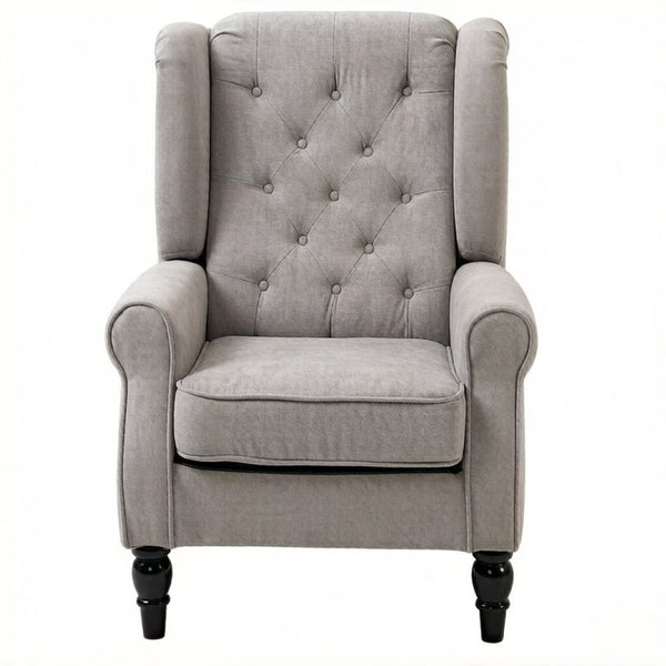 English Elm High Wingback Button Tufted Accent Chair Plush Polyester Upholstery Eucalyptus Legs T3971P517874