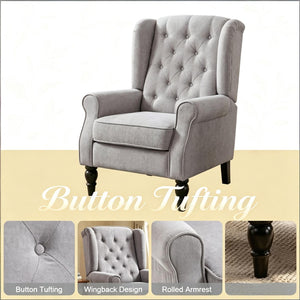 English Elm High Wingback Button Tufted Accent Chair Plush Polyester Upholstery Eucalyptus Legs T3971P517874