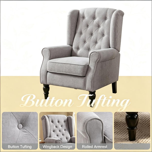 English Elm High Wingback Button Tufted Accent Chair Plush Polyester Upholstery Eucalyptus Legs T3971P517874