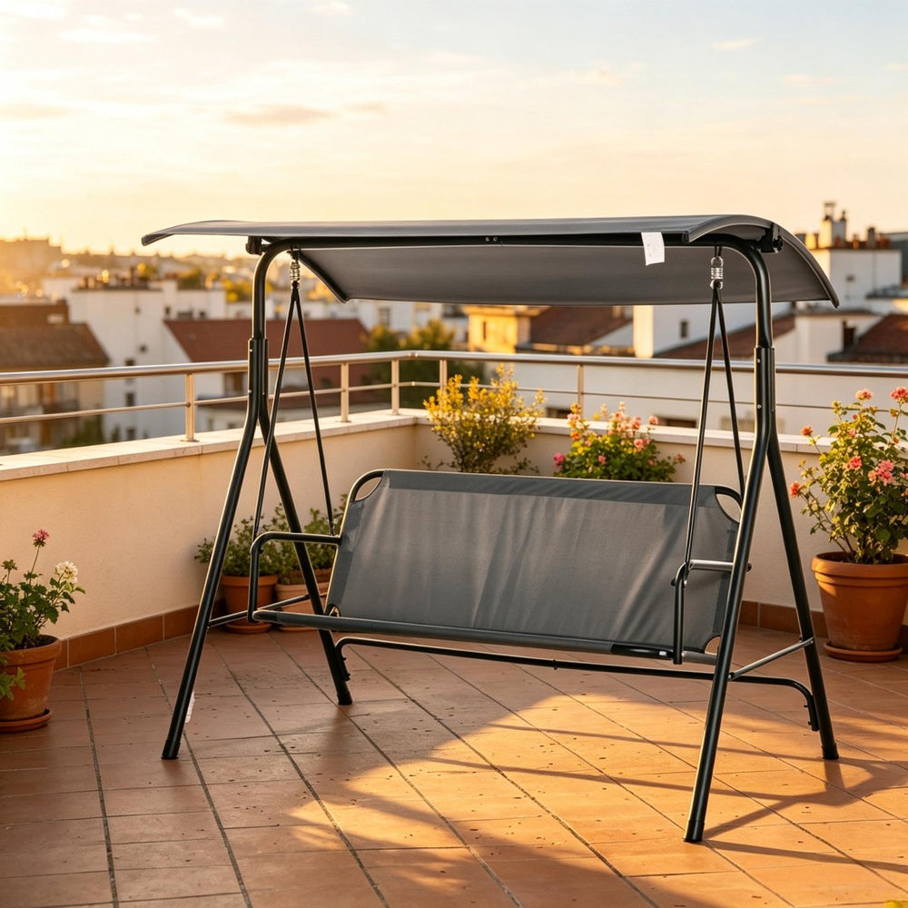 English Elm Outdoor Three Seat Patio Swing Bench with Canopy Steel Frame Uv Protection T3971P517915