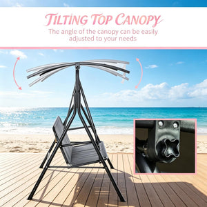 English Elm Outdoor Three Seat Patio Swing Bench with Canopy Steel Frame Uv Protection T3971P517915