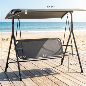English Elm Outdoor Three Seat Patio Swing Bench with Canopy Steel Frame Uv Protection T3971P517915