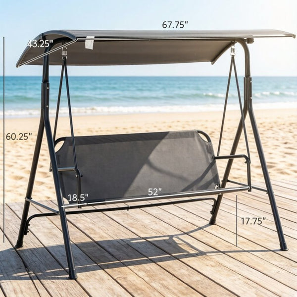 English Elm Outdoor Three Seat Patio Swing Bench with Canopy Steel Frame Uv Protection T3971P517915