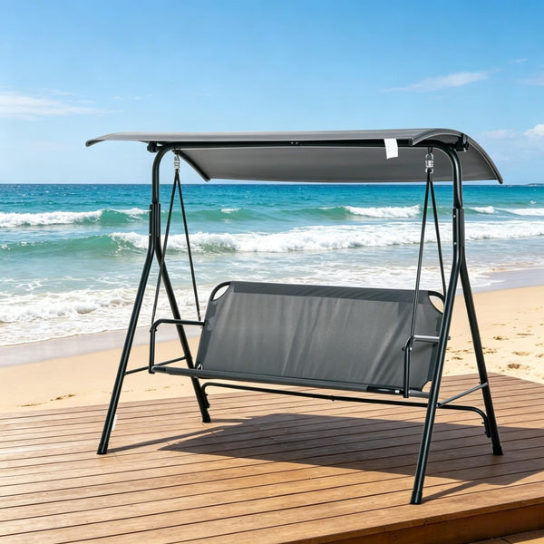 English Elm Outdoor Three Seat Patio Swing Bench with Canopy Steel Frame Uv Protection T3971P517915