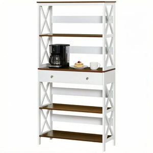 English Elm Chic Four Tier Farmhouse Bookshelf with Bottom Drawer and X Frame Two Tone Design T3971P518080