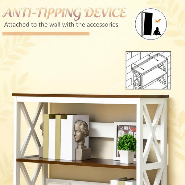 English Elm Chic Four Tier Farmhouse Bookshelf with Bottom Drawer and X Frame Two Tone Design T3971P518080