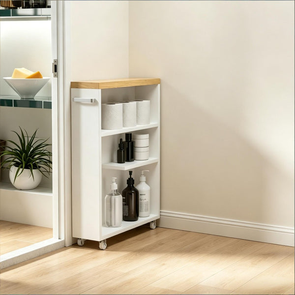 English Elm Modern Slim Rolling Bathroom Cart with Three Open Shelves for Tight Spaces T3971P518119