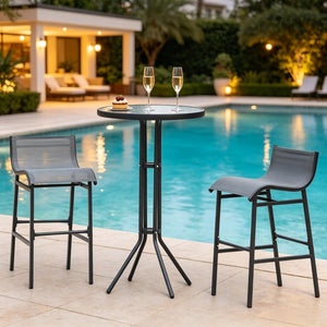 English Elm Garden 3 Piece Bistro Set Powder Coated Steel Tempered Glass Outdoor Balcony Cafe T3971P518150