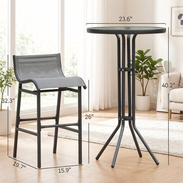 English Elm Garden 3 Piece Bistro Set Powder Coated Steel Tempered Glass Outdoor Balcony Cafe T3971P518150