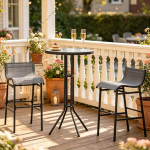 English Elm Garden 3 Piece Bistro Set Powder Coated Steel Tempered Glass Outdoor Balcony Cafe T3971P518150