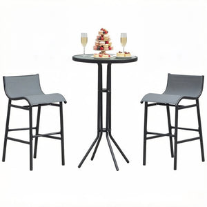 English Elm Garden 3 Piece Bistro Set Powder Coated Steel Tempered Glass Outdoor Balcony Cafe T3971P518150