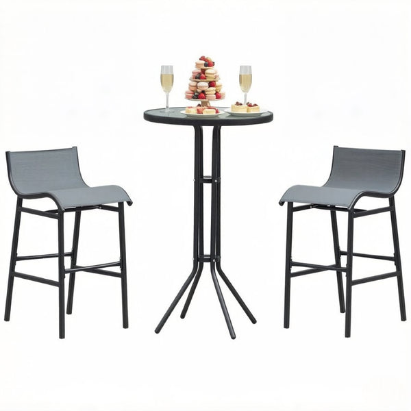 English Elm Garden 3 Piece Bistro Set Powder Coated Steel Tempered Glass Outdoor Balcony Cafe T3971P518150