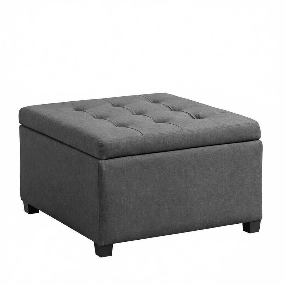 English Elm Vintage Tufted Round Storage Ottoman Linen Upholstered Bench for Bedroom Entryway T3971P518217