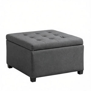 English Elm Vintage Tufted Round Storage Ottoman Linen Upholstered Bench for Bedroom Entryway T3971P518217