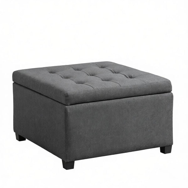 English Elm Vintage Tufted Round Storage Ottoman Linen Upholstered Bench for Bedroom Entryway T3971P518217