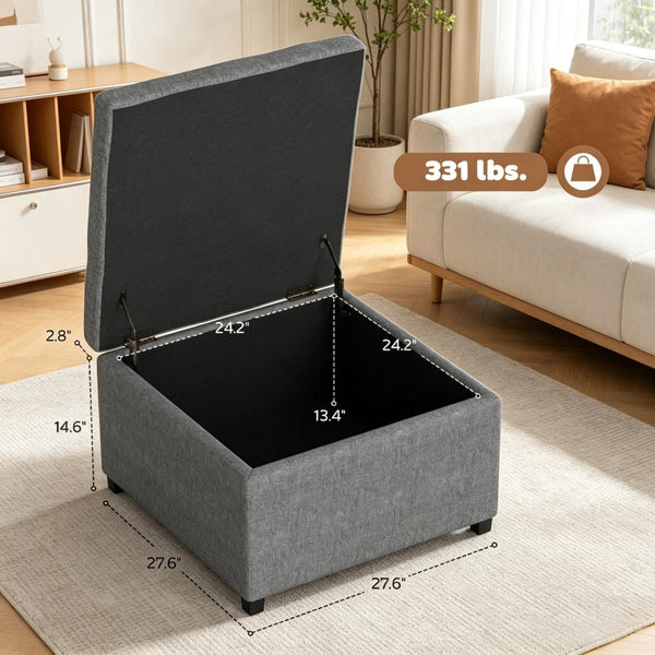English Elm Vintage Tufted Round Storage Ottoman Linen Upholstered Bench for Bedroom Entryway T3971P518217