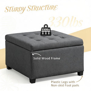 English Elm Vintage Tufted Round Storage Ottoman Linen Upholstered Bench for Bedroom Entryway T3971P518217