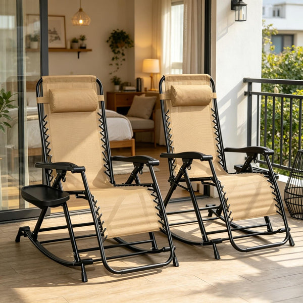English Elm Foldable Zero Gravity Rocking Recliners Outdoor Mesh Set of Two with Cup Holders T3971P519134