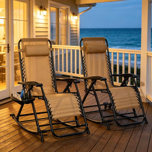 English Elm Foldable Zero Gravity Rocking Recliners Outdoor Mesh Set of Two with Cup Holders T3971P519134