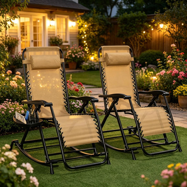English Elm Foldable Zero Gravity Rocking Recliners Outdoor Mesh Set of Two with Cup Holders T3971P519134
