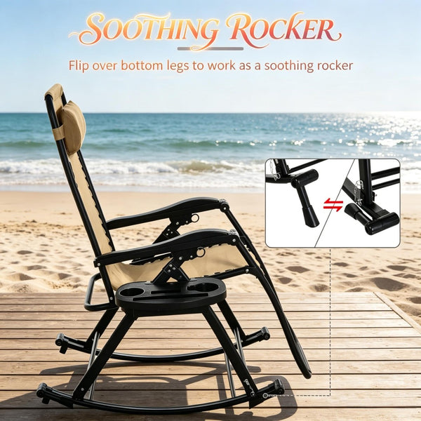 English Elm Foldable Zero Gravity Rocking Recliners Outdoor Mesh Set of Two with Cup Holders T3971P519134