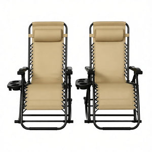 English Elm Foldable Zero Gravity Rocking Recliners Outdoor Mesh Set of Two with Cup Holders T3971P519134