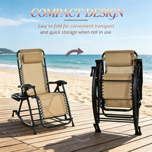 English Elm Foldable Zero Gravity Rocking Recliners Outdoor Mesh Set of Two with Cup Holders T3971P519134