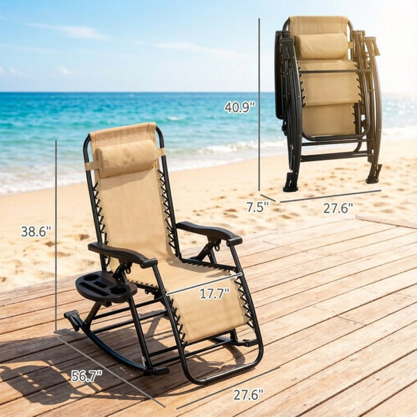 English Elm Foldable Zero Gravity Rocking Recliners Outdoor Mesh Set of Two with Cup Holders T3971P519134