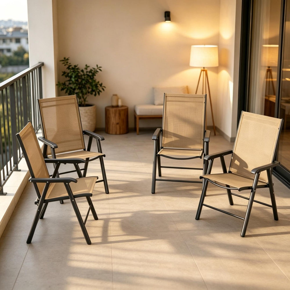 English Elm Garden Folding Outdoor Chairs Set of Four with Mesh Sling Seats and Steel Frames T3971P519238