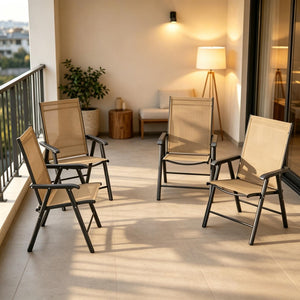 English Elm Garden Folding Outdoor Chairs Set of Four with Mesh Sling Seats and Steel Frames T3971P519238