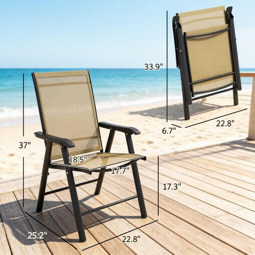 English Elm Garden Folding Outdoor Chairs Set of Four with Mesh Sling Seats and Steel Frames T3971P519238