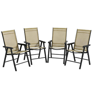 English Elm Garden Folding Outdoor Chairs Set of Four with Mesh Sling Seats and Steel Frames T3971P519238