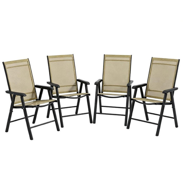 English Elm Garden Folding Outdoor Chairs Set of Four with Mesh Sling Seats and Steel Frames T3971P519238