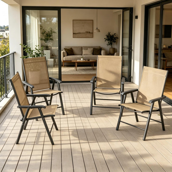 English Elm Garden Folding Outdoor Chairs Set of Four with Mesh Sling Seats and Steel Frames T3971P519238