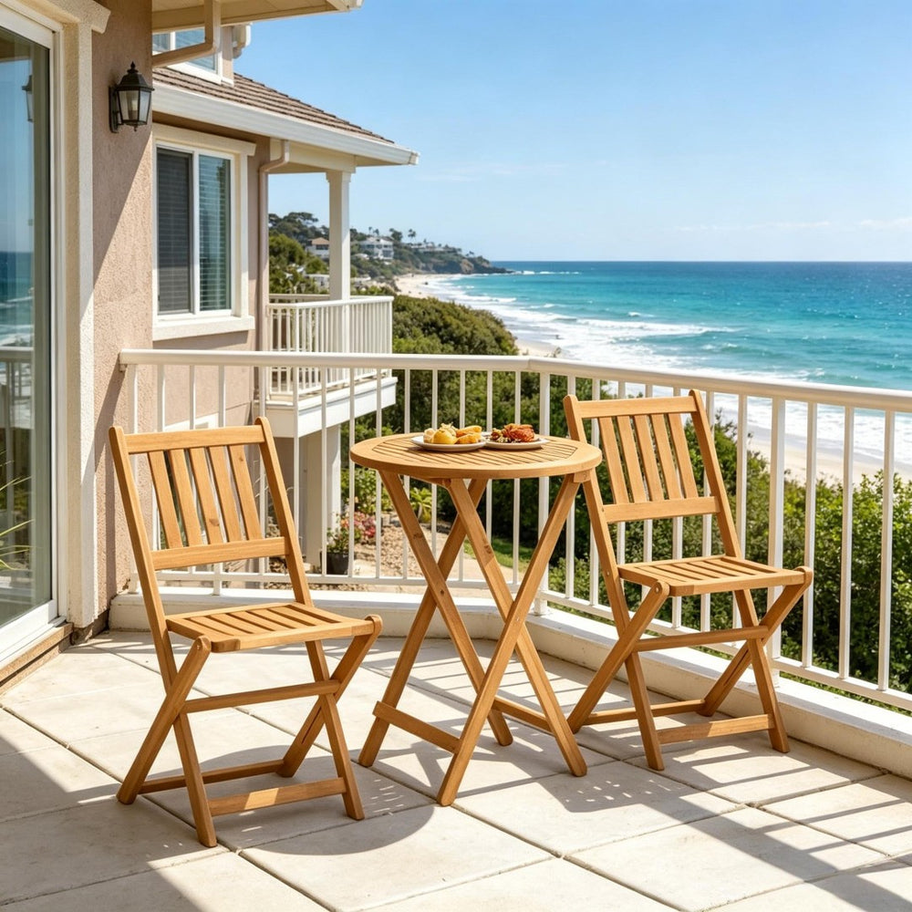 English Elm Wooden Acacia Bistro Set Foldable 3 Piece Outdoor Dining for Balcony Patio Garden T3971P520367