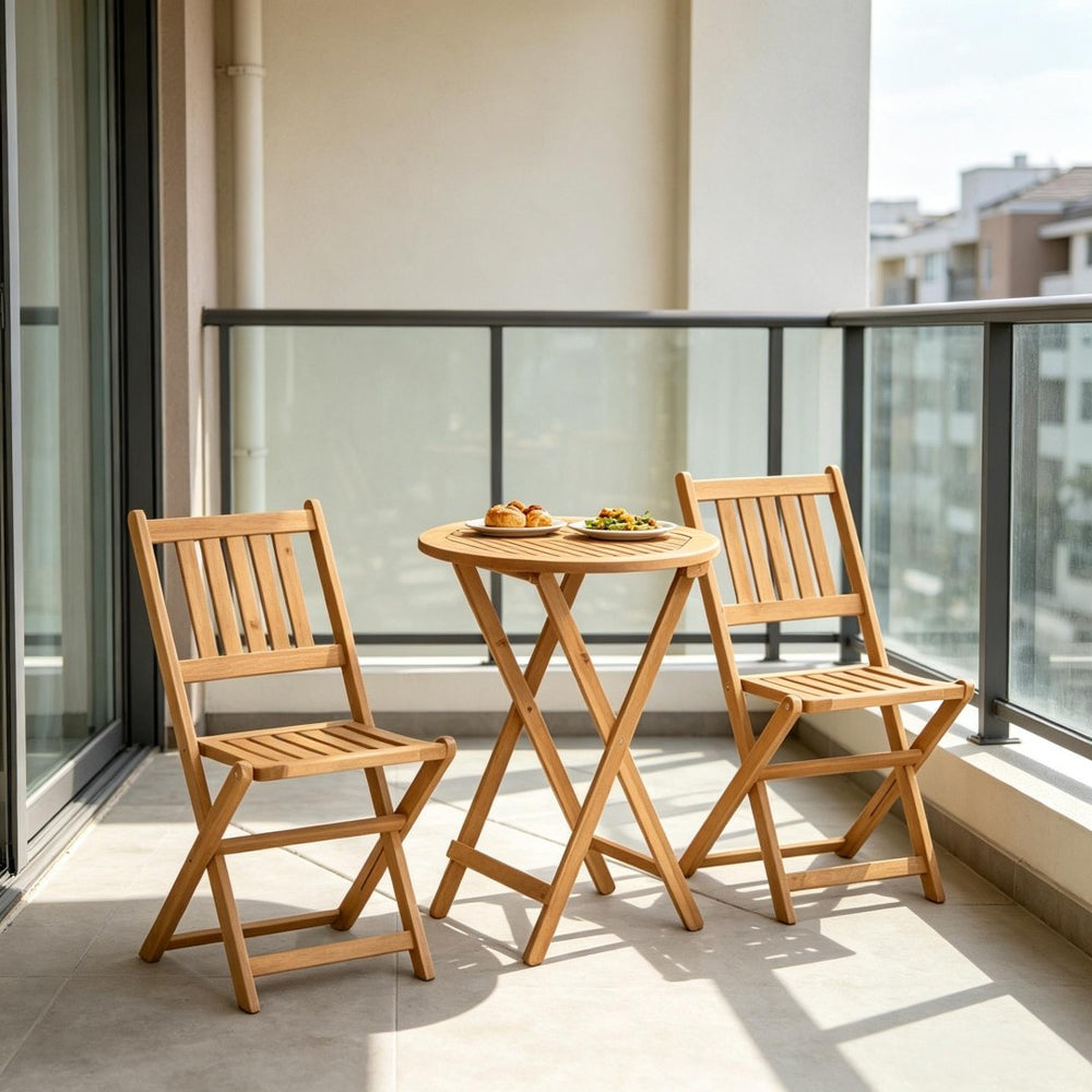 English Elm Wooden Acacia Bistro Set Foldable 3 Piece Outdoor Dining for Balcony Patio Garden T3971P520367