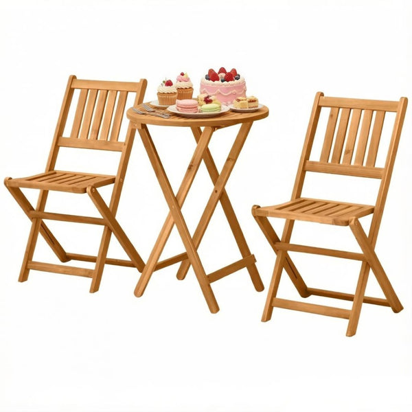 English Elm Wooden Acacia Bistro Set Foldable 3 Piece Outdoor Dining for Balcony Patio Garden T3971P520367