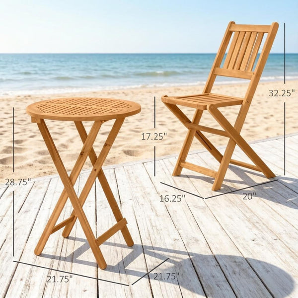 English Elm Wooden Acacia Bistro Set Foldable 3 Piece Outdoor Dining for Balcony Patio Garden T3971P520367
