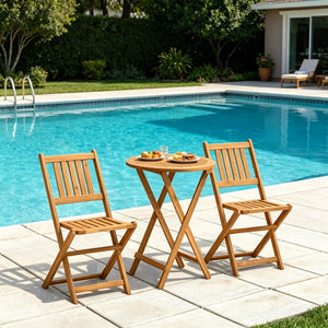 English Elm Wooden Acacia Bistro Set Foldable 3 Piece Outdoor Dining for Balcony Patio Garden T3971P520367
