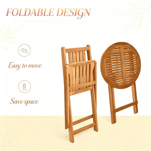 English Elm Wooden Acacia Bistro Set Foldable 3 Piece Outdoor Dining for Balcony Patio Garden T3971P520367